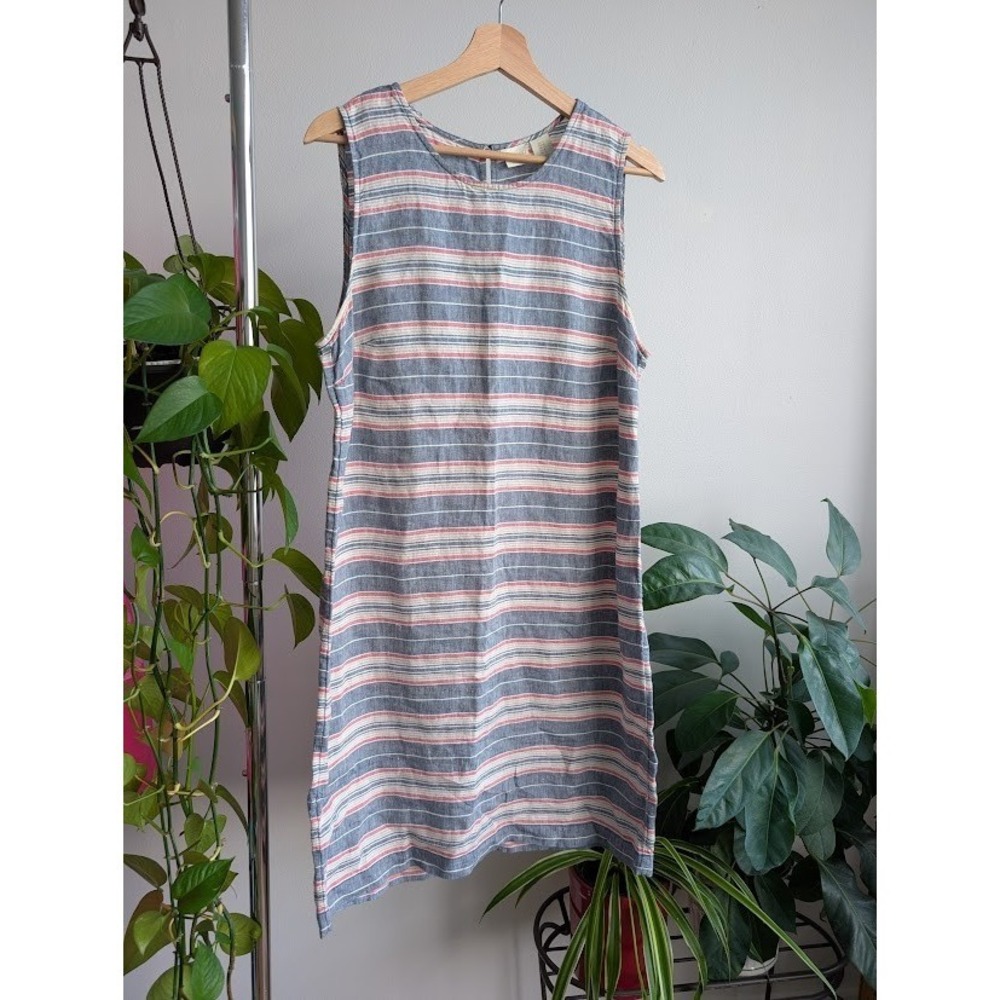 St. Tropez West Midi Dress 100% Linen 10 Striped blue euro summer boho nautical